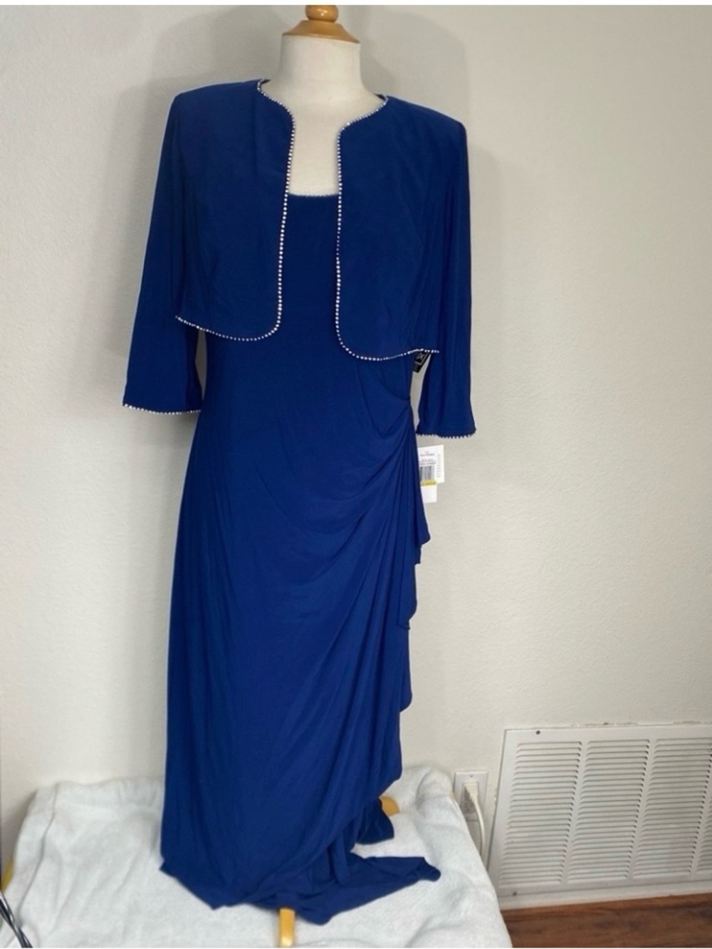 NWT New Womens Alex Evenings Ocean Blue Bling Ruched Jersey Dress Jacket Size 14